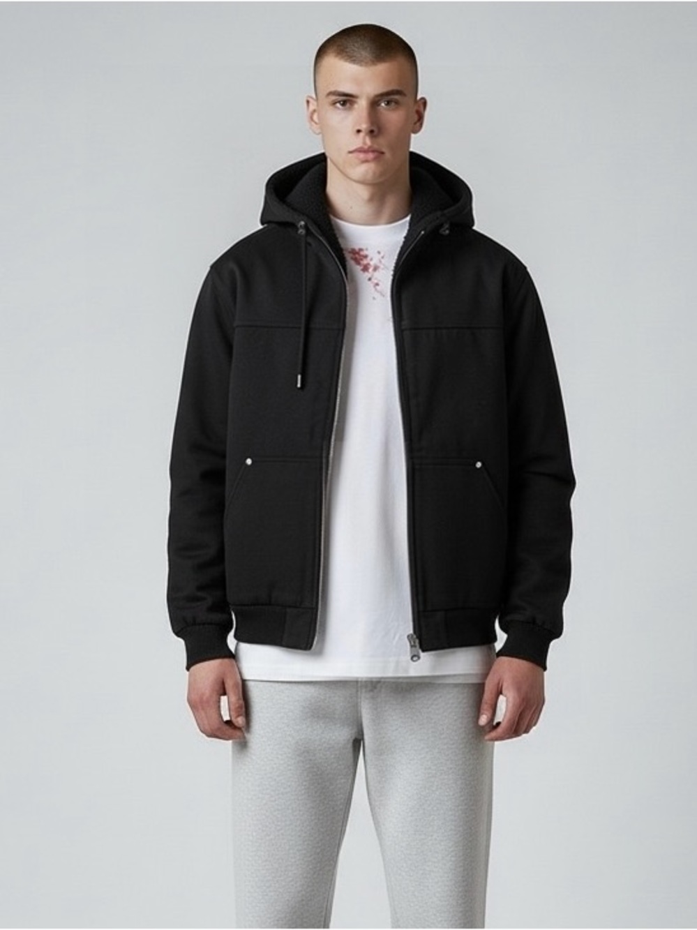 Lee Men's Work Wear Black Zip-Up Sherpa Hooded Jacket